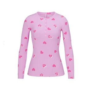 Skims Soft Lounge Petal Print Hearts Long Sleeve Henley Large